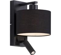 QAZQA Lámpara de pared redonda negra con lámpara de lectura