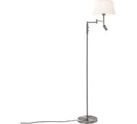 QAZQA Retro/Vintage Lámpara de pie de acero con pantalla blanca y lámpara de lectura orientable - Ladas Acero/Textil Alargada Adecuado para LED Max. 1 x 40 Watt