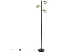 Qazqa Art Déco Lámpara de pie Art Déco negro/oro cristal ahumado 3-luces - VIDRO Acero/Alargada Adecuado para LED Max. 3 x 25 Watt