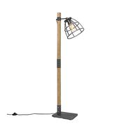 Qazqa Lámpara de pie industrial gris oscuro con madera - Arthur/Acero Alargada Adecuado para LED Max. 1 x 60 Watt