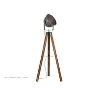 QAZQA Lámpara de pie industrial trípode acero con madera inclinable - Emado Acero/Alargada Adecuado para LED Max. 1 x 40 Watt
