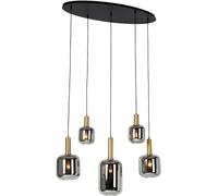 QAZQA Lámpara de techo negra cristal dorado ahumado 5 luces
