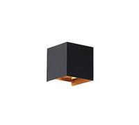 Qazqa Moderno Aplique de exterior negro con dorado con LED 2 luces IP54 - Edwin Aluminio Cubo Incluye LED Max. 1 x 6 Watt