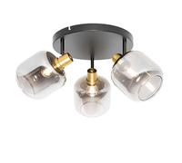 Qazqa Moderno Foco de techo negro con dorado con cristal ahumado 3 luces - Zuzanna/Acero Redonda Adecuado para LED Max. 3 x 25 Watt