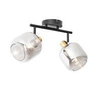 Qazqa Moderno Foco de techo negro/dorado con cristal ahumado 2 luces - Zuzanna/Acero Alargada Adecuado para LED Max. 2 x 25 Watt