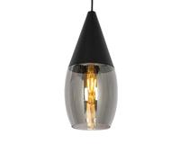 Qazqa Moderno Lámpara colgante moderna negra con cristal ahumado - Drop/Ovalada Adecuado para LED Max. 1 x 60 Watt