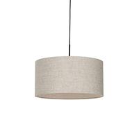 Qazqa Moderno Lámpara colgante rústica negra pantalla beige 50 cm - COMBI 1 Textil/Acero Redonda Adecuado para LED Max. 1 x 60 Watt