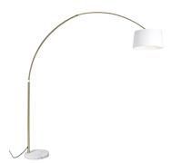 Qazqa Moderno Lámpara de arco de latón con pantalla de tela blanca blanca 50 cm - XXL Lino/Acero/Textil Alargada Adecuado para LED Max. 1 x 60 Watt
