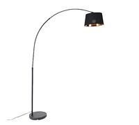 Qazqa Moderno Lámpara de arco inteligente negra con oro con Wifi A60 - Arc Basic Acero/Textil/Plástico Alargada Adecuado para LED Max. 1 x 8.5 Watt