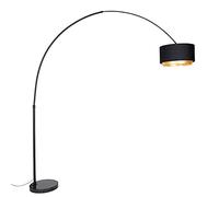 QAZQA Moderno Lámpara de arco moderna negra con pantalla dúo negra con oro - XXL Acero/Mármol/Textil Alargada Adecuado para LED Max. 1 x 60 Watt