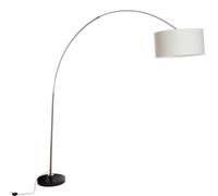 Qazqa Moderno Lámpara de arco XXL acero pantalla 50cm cilíndrica crema Textil/Acero Alargada Adecuado para LED Max. 1 x 60 Watt