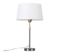 Qazqa Moderno Lámpara de mesa acero pantalla blanca 35cm ajustable - PARTE Textil/Acero Redonda Adecuado para LED Max. 1 x 60 Watt