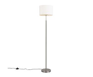 Qazqa Moderno Lámpara de pie moderna redonda blanca - VT 1 Textil/Acero Redonda Adecuado para LED Max. 1 x 60 Watt