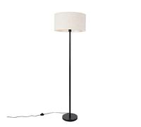Qazqa Moderno Lámpara de pie negra con pantalla gris claro 50 cm - Simplo Acero/Textil Redonda Adecuado para LED Max. 1 x 60 Watt