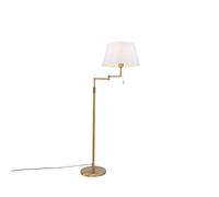 Qazqa Moderno Lámpara pie bronce pantalla blanca brazo orientable - LADAS DELUXE Acero/Textil Redonda Adecuado para LED Max. 1 x 40 Watt