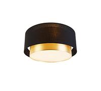 Qazqa Moderno Lámpara techo moderna negra con dorado 50 cm 3 luces - DRUM DUO Plástico/Acero/Textil Cilíndra Adecuado para LED Max. 3 x 40 Watt