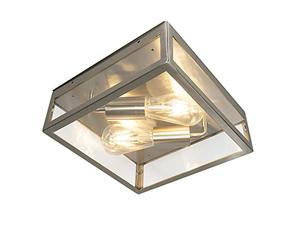 Qazqa Moderno Plafón cuadrado acero 2 luces IP23- ROTTERDAM Vidrio/Acero inoxidable Cuadrada Adecuado para LED Max. 2 x 60 Watt