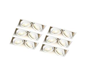 Qazqa Moderno Set de 6 focos empotrables blancos GU10 orientables trimless 2 luces - Oneon Acero Rectangular Adecuado para LED Max. 2 x 50 Watt