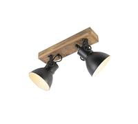 QAZQA Plafón industrial gris antracita madera 2-luces- MANGOES Acero/Alargada/Redonda Adecuado para LED Max. 2 x 25 Watt
