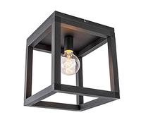 Qazqa Plafón industrial negro - Big CAGE 2 Aluminio/Acero Cuadrada Adecuado para LED Max. 1 x 60 Watt