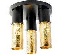 QAZQA Plafón industrial negro dorado redondo 3 luces
