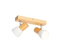 Qazqa Rústico Foco de techo madera y blanco 2 luces regulable - Thorin/Acero Rectangular Adecuado para LED Max. 2 x 40 Watt