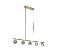 Qazqa rústico Lámpara colgante moderna dorada 100cm cristal ahumado 5-luces - ATHENS/Acero Alargada Adecuado para LED Max. 5 x 28 Watt