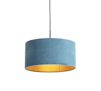 Qazqa Rústico Lámpara colgante pantalla terciopelo azul oro 50cm- COMBI Textil/Acero Cilíndra/Alargada/Redonda Adecuado para LED Max. 1 x 60 Watt