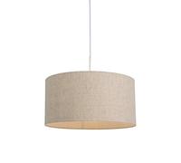 Qazqa rústico Lámpara colgante rural blanca pantalla de algodón gris claro 50 cm - Combi Textil/Acero Redonda Adecuado para LED Max. 1 x 60 Watt