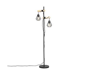 Qazqa rústico Lámpara de pie rústica negra madera 2-luces - CHON Acero Alargada Adecuado para LED Max. 2 x 40 Watt