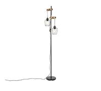 QAZQA rústico Lámpara de pie rústica negra madera 2 luces - STRONK Acero/Alargada Adecuado para LED Max. 2 x 60 Watt
