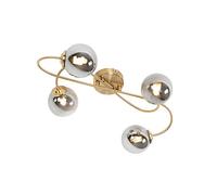 Qazqa rústico Lámpara de techo moderna dorada cristal ahumado 4-luces - ATHENS/Acero Alargada Adecuado para LED Max. 4 x 28 Watt