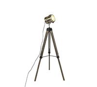 Qazqa Trípode industrial madera foco estudio - BRAHA/Acero Alargada Adecuado para LED Max. 1 x 25 Watt