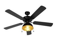 Qazqa Ventilador de techo industrial negro - MAGNA Madera/Acero Redonda Adecuado para LED Max. 1 x 60 Watt