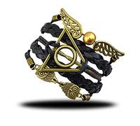 Qazuwa Pulseras de,Mujer Pulseras,Brazalete Tejido a Mano Pulsera de Cuero PU Vintage Pulsera Ajustable Con Alas y Búhos de Snitch Dorados,Para Hombres Mujeres,Regalo Para Amantesz,negro