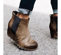 QAZW Botas Chelsea con Plataforma de cuña para Mujer, Botines de Cuero con Plataforma de Moda, cómodas Zapatillas elásticas,S-38(EU)