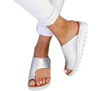 QAZW Sandalias ortopédicas para Mujer Hallux Valgus Cuña Chanclas cómodas para Mujer con corrección del Dedo Gordo del pie Zapatillas Casuales con Punta Abierta y Corrector de juanetes,E-36(EU)