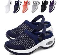 QAZW Zuecos Mulas Transpirables, Sandalias Ortopédicas para Caminar, Calzado Casual Con Air Cushion, Sandalias Deportivas de Malla para Mujer, Azul-37