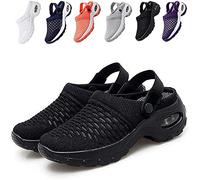 QAZW Zuecos Mulas Transpirables, Sandalias Ortopédicas para Caminar, Calzado Casual con Air Cushion, Sandalias Deportivas de Malla para Mujer, Negro-38