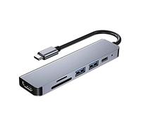 QAZWSXED LESANGBAIHUODIAN USB C Hub 6 en 1 Adaptador de Aluminio USB C con 3 Puertos USB 3.0 Splitter Splitter PD 3.0 Hub Fit para PC Laptops NS Switch MacBook