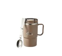 QAZWZG Taza for beber de acero inoxidable 304, taza café aislada doble capa con cuchara plegable y colador, vaso reutilizable para Café(500ml,Brown)