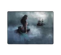 QAZWZML Alfombra de piso con diseño de sirena y barco pirata navegando en el mar, alfombra para el hogar, adecuada para baño, sala de estar y dormitorio.