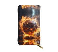 QAZWZML Baloncesto en el fuego y salpicaduras de llamas de agua, bolso de mano impreso, cartera larga unisex, bolsa de almacenamiento de monedas adecuada para viajes y uso diario