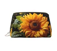 QAZWZML Bolsa de almacenamiento de cosméticos con diseño de girasol amarillo sobre fondo marrón, ideal para viajes de negocios y artículos esenciales de vacaciones