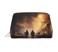 QAZWZML Bolsa de almacenamiento de cosméticos impresa con diseño de bomberos que luchan contra incendios, ideal para viajes de negocios y artículos esenciales de vacaciones