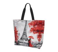 QAZWZML Bolsa de compras de gran capacidad con estampado de bandera estadounidense y béisbol para mujer, bolsa de hombro esencial para viajes y compras, Cuadro de la Torre Eiffel París, Talla única