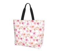 QAZWZML Bolsa de compras de gran capacidad con estampado de granero de madera para mujer, bolsa de hombro esencial para viajes y compras, Acuarela rosa y morado floral, Talla única