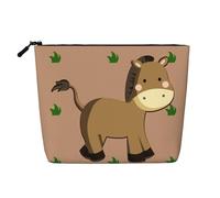 QAZWZML Bolsa de cosméticos de lino sintético de una sola capa con estampado de burro de dibujos animados, portátil, con cremallera, accesorio de viaje