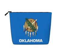 QAZWZML Bolsa de cosméticos de lino sintético de una sola capa impresa con la bandera del estado de Oklahoma, portátil, con cremallera, accesorio de viaje