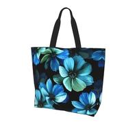 QAZWZML Bolsa de hombro con estampado de ciervo navideño, organizador de compras, adecuado para viajes, gimnasio y viajes., flor azul, Talla única
